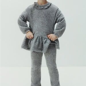 ZARA Girls Soft Touch Ribbed Heather Gray Knit Set Size 4T